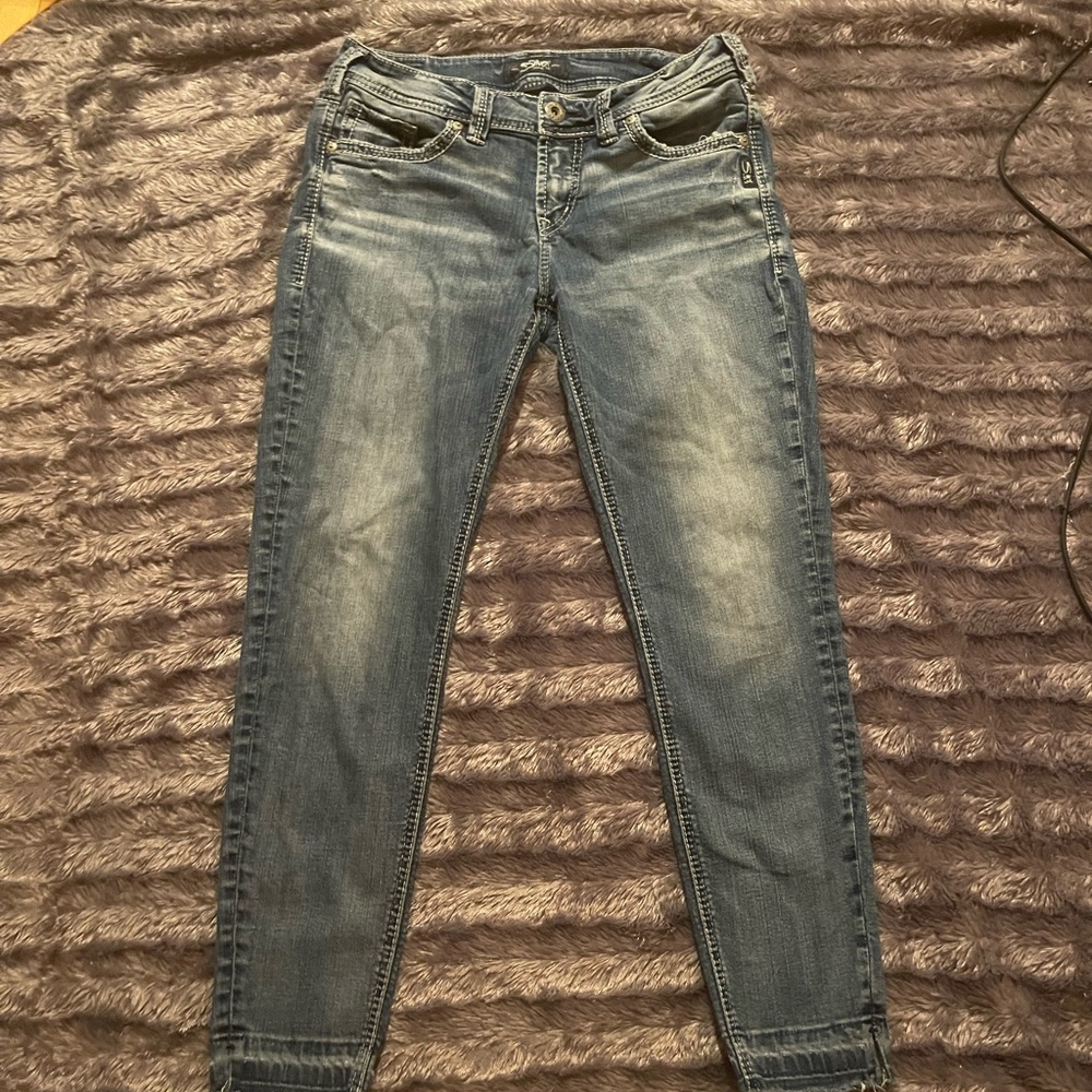 Silver Brand Faded Ankle Jeans, Size 28